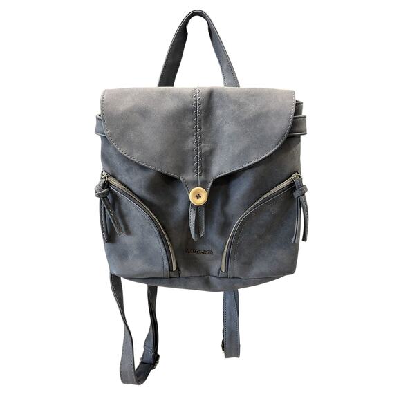 Wallflower Mini Gray Faux leather Backpack With Adjustable Strap’s Front Pockets - Picture 1 of 11